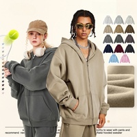 Sweat à capuche zippé en polaire 345 g/m² nouvelle collection automne-hiver, couleur unie, coupe oversize ample et épaisse