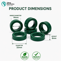 Noyau toroïdal en ferrite NiZn, manchon annulaire souple, câble composite, fabricant direct, inducteur, transformateur T22X8X14GN-Y12K, revêtement vert