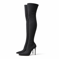 Bottes hautes noires extensibles sur mesure pour femmes, talon aiguille de 12 cm, bout pointu, chaussures de mode OEM, fournisseur chinois en gros