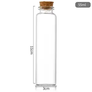 Botol Lurus Diameter 30Mm dengan Tutup Gabus Kayu Tabung Kaca Botol 30Ml Botol untuk Kemasan Teh Bunga Safron