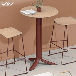 Table à manger moderne et simple pour hôtel restaurant, café, bistro, cadre en métal, dessus en bois, meubles de table ronde verte - Product Image 3