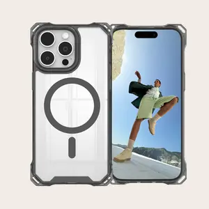 Shockproof Tpu Pc Transparent Phone Case With Magnet For Iphone 15 Pro Max Magnetic Clear Phone Case