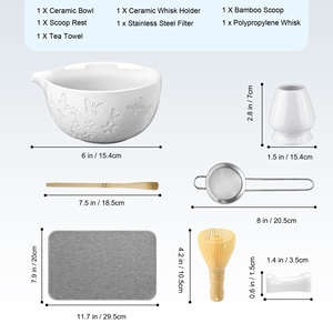 Japanese Traditional 7-Piece Matcha <b>Tea</b> <b>Set</b> Ceramic Engraved Bowl Butterfly Design Polypropylene Whisk Kit for <b>Tea</b> Ceremony - Product Image 2