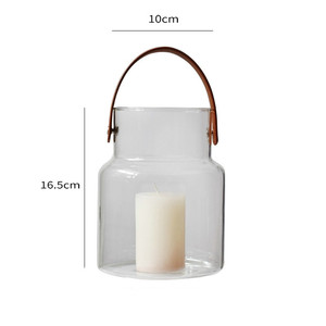 <span class=keywords><strong>Vase</strong></span> en verre borosilicate transparent avec poignée en cuir pour la décoration de la maison, bougeoirs en verre à cheminée ouverte - Product Image 6