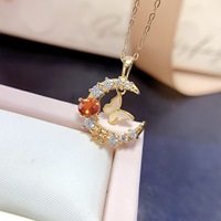 Pendentif Papillon de Lune en Grenat Spessartine Naturel, Bijoux Fins en Argent 925S, Vente en Gros, Souvenir de Mariage, Cadeau