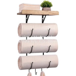 Iron And Wood Wall Mounted Towel Rack 3 <b>Bars</b> Organizer <b>Shelf</b> For Bathroom Storage - Product Image 5
