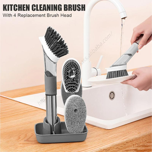Ensemble de Brosse à Vaisselle Distributeur de Savon en Gros 4 en 1 Kit de Cuisine à Long Manche avec Têtes de Remplacement - Product Image 5