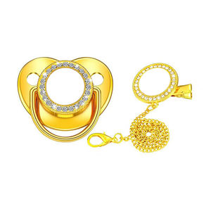 Qualisub 金色礼品金属闪光奶嘴空白件，带链条，用于热升华和热压，铝板用于热升华 - Product Image 1