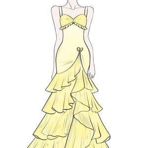 Abito da sera formale elegante a sirena con spalline sottili, scollo a cuore, balze a strati e orlo a volant, personalizzabile, anche per occasioni casual - Product Image 1