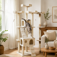 Pohon Kucing Bertingkat dengan Tiang Garuk Sisal, Kandang Kucing, Pusat Aktivitas Panjat, Tempat Bertengger, Ramp, Mainan Gantung untuk Kucing Indoor
