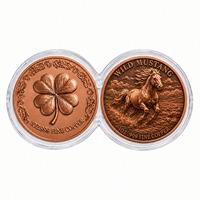 Lot de 2 pièces commémoratives en cuivre, motif cerf majestueux et Mustang sauvage, avec boîte à pièces Infinity Capsule, objets en métal
