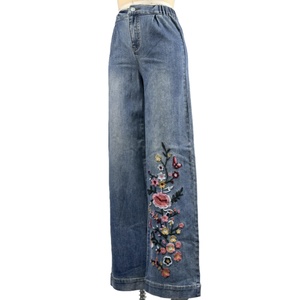 Jeans amples pour femme, broderie florale personnalisée, taille haute, en denim, style décontracté, haute couture OEM - Product Image 2