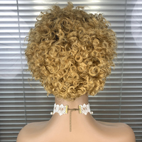 Perruque en cheveux humains coupe pixie, courte, bouclée style Jerry, couleur ombrée P4/30, cheveux humains vierges, perruque frontale en dentelle 13*1