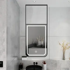 Hanging Rectangular Hollow Ultra Thin Intelligent Defogging Touch Waterproof Luxury LED Bathroom Mirror
