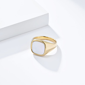 yunnique minimalist luxury style simple square stamp inlaid with seashell <b>titanium</b> steel <b>ring</b>, an Instagram-worthy - Product Image 3