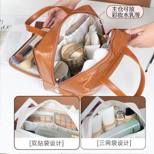 Nianduoduo – trousse à cosmétiques de grande capacité, étanche, multifonctionnelle, pour femmes, usage quotidien, couleur unie, poignée souple - Product Image 4