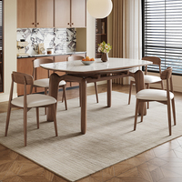 Ensemble de table à manger extensible de style moderne avec pieds en bois pour la maison, la cour, l'hôtel, fabriqué en pierre frittée, écologique et durable