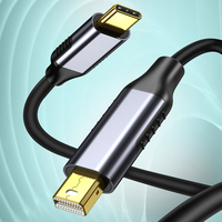Kabel USB-C ke Mini DP 1.8m 8K60Hz dengan Pelapis PVC dan Perisai Foil, USB 3.1 Tembaga Bebas Oksigen untuk Proyeksi MacBook Pro/Air