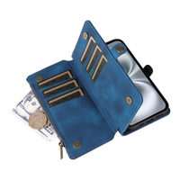 Dompet Kulit PU untuk iPhone 16 Plus, 9 Slot Kartu + Kantong Koin Ber-resleting, Penyangga, Pemblokir RFID, 360 °   Perlindungan