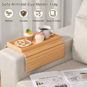Table de plateau de canapé en bambou pliable pour canapé accoudoir de canapé Clip anti-dérapant sur plateau porte-gobelet pour collations contrôle de téléphone - Product Image 5