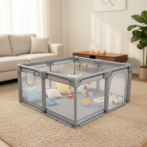 Corralito Plegable para Bebés de Cuatro Esquinas para Interiores, Paneles de Malla Transpirable, Puerta de Seguridad, Valla Transparente para Niños Pequeños, <span class=keywords><strong>Marco</strong></span> de Acero Inoxidable - Product Image 4