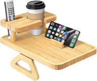 Bandeja de Bambú Premium para Reposabrazos de Sofá, Fácil de Limpiar, con Soporte para Teléfono y Portavasos, para Sala de Estar