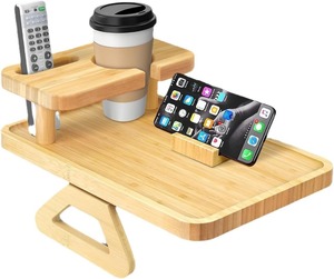 Plateau d'accoudoir de canapé en bambou premium, facile à nettoyer, avec support pour téléphone et porte-gobelet, pour salon - Product Image 4