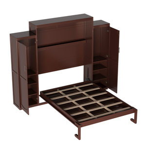 Modern Queen Size Murphy <b>Bed</b> Solid <b>Pine</b> Wood Full Wall <b>Bed</b> Wardrobe Storage Shelf Foldable Platform Bedframe Guest-Room Bedroom - Product Image 3