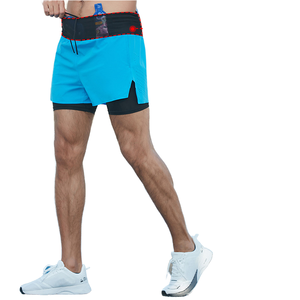Ensemble de shorts de course pour hommes, été, 2 couches, uni, sans couture, taille élastique, logo personnalisé, respirant, séchage rapide, actif - Product Image 1