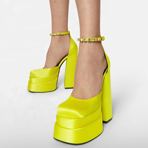 Nouvelles Sandales Tendance à Bout Carré Large, Ornées de Diamants, à Bride Cheville, Talons Carrés Épais, Chaussures Habillées pour Mariage et Soirée, Grande Taille 43 - Product Image 1