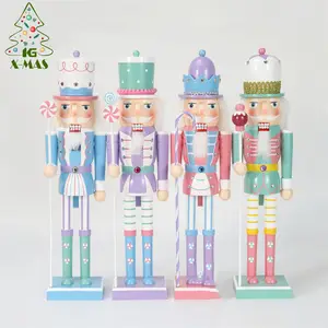 KG Xmas 공예 신상품 Navidad Cascanueks 38cm 핑크 캔디 스타일 나무 테이블 장식 군인 호두 까기 인형 장식품