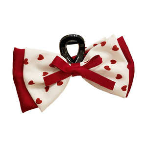 Red fabric <b>bow</b> hair <b>clip</b> for girls' high bun, princess baby hair accessory - Product Image 3