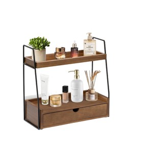 Étagère de rangement en bois à double couche avec tiroir pour organiser les cosmétiques sur le bureau - Product Image 2