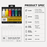 Ensemble de tubes de peinture acrylique Giorgione 6 couleurs 60 ml pour toile, verre, papier - Emballage personnalisé avec logo OEM, vente en gros