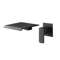 Robinet mélangeur cascade mural de luxe en laiton brossé or, style moderne, pour lavabo de salle de bain, avec valve en céramique, pour usage extérieur