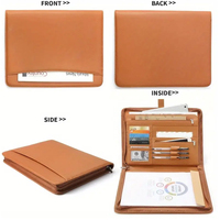 Carpeta de presentación estilo bolsa A4 Padfolio con cremallera de cuero PU profesional hecho a mano con logotipo personalizado de calculadora