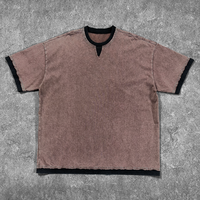 Harga Pabrik Kaos Pria Dua Potong Custom Print Bordir Batik Vintage Acid Wash Color Blocking Grosir