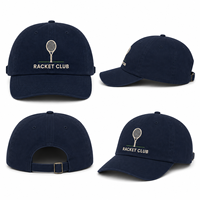 Casquette Dad Cap en coton lavé à marque privée, couronne souple classique, broderie patch tennis, réglable, idéale pour les cadeaux de villégiature, prête à l'emploi pour les détaillants de voyage