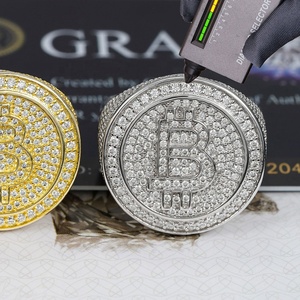 Pass Diamond Tester Hip Hop Jewelry Bling Luxury Solid 925 Silver Iced Out GRA VVS Moissanite Letter Initial B <span class=keywords><strong>Coin</strong></span> <span class=keywords><strong>Ring</strong></span> para hombres - Product Image 4