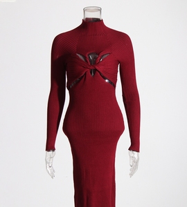 <span class=keywords><strong>Robe</strong></span> mi-longue en maille ajourée style sexy et épicé pour femme, nouvelle collection 2025, design torsadé amincissant - Product Image 3