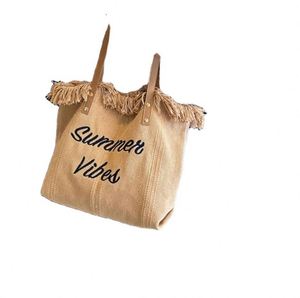 Design Lightweight Diy Gift Activity Reusable Embroidery <b>Large</b> Capacity Travel Tassel Fringe <b>Canvas</b> Tote <b>Bags</b> for Women - Product Image 5