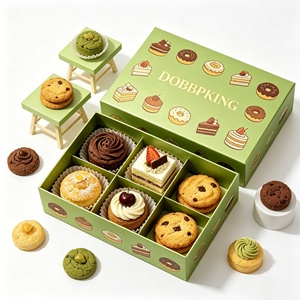 Boîte d'emballage de boulangerie écologique personnalisée OEM, boîte à gâteaux, biscuits et desserts de qualité alimentaire avec couvercle et base en papier, emballage cadeau - Product Image 1