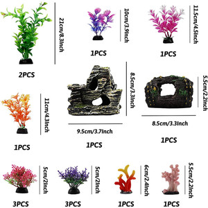 Usine 15 pièces ensemble d'accessoires d'aquarium en plastique <span class=keywords><strong>pour</strong></span> aquarium plantes aquatiques décoratives et résine de corail dans des sacs - Product Image 2