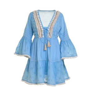 Vestido Boho al por mayor de fábrica con bajo MOQ, mangas con volantes y conchas, bordado jacquard, pareos de playa, vestidos de mujer de gran venta - Product Image 5