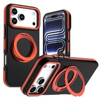 Coque magnétique double couleur avec anneau rotatif et béquille pour iPhone 18 Pro Max, en PC + TPU