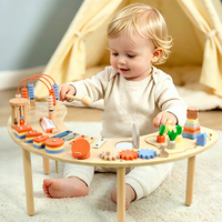 Table d'activités Montessori en bois pour tout-petits, centre de jeu sensoriel en forme de lune, cadeau éducatif d'anniversaire pour enfants