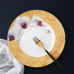 Autocollant fantaisie 1 pièce, décoration de mariage pour maison, motif orchidée papillon imprimée, os de luxe, ensemble de dîner en porcelaine - Product Image 3