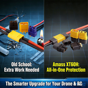 Разъемы Amass XT60H XT60 с защитным корпусом для дронов и RC-аккумуляторов Lipo, без термоусадки, 12AWG, позолоченные - Product Image 2