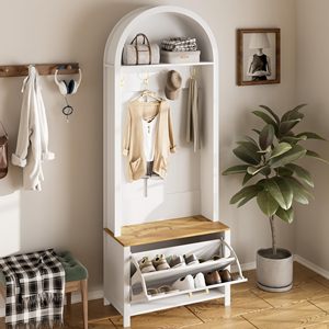 SENYU Modern Entryway <b>Hall</b> Tree with Shoe <b>Rack</b> and Hooks, Wood Bench, 3 Hooks, 2 Shelves, Freestanding <b>Coat</b> <b>Rack</b> - Product Image 3
