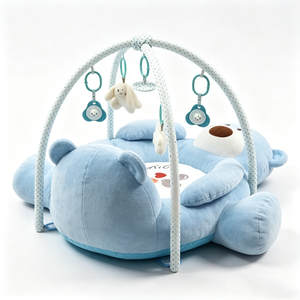 Tapis d'éveil personnalisé pour bébé avec jouets suspendus, tapis d'activité en peluche bleue pour le temps sur le ventre, rembourré en coton, unisexe - Product Image 5